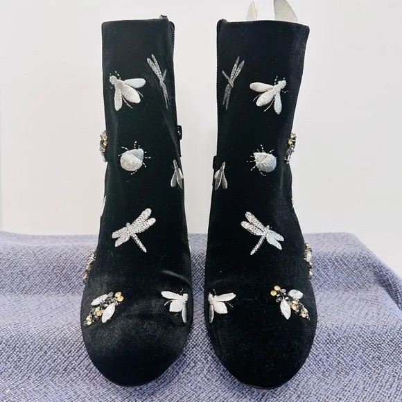 INC International Concepts Brand New Black Dragon Fly Embroidered Ankle Boots - Picture 1 of 6